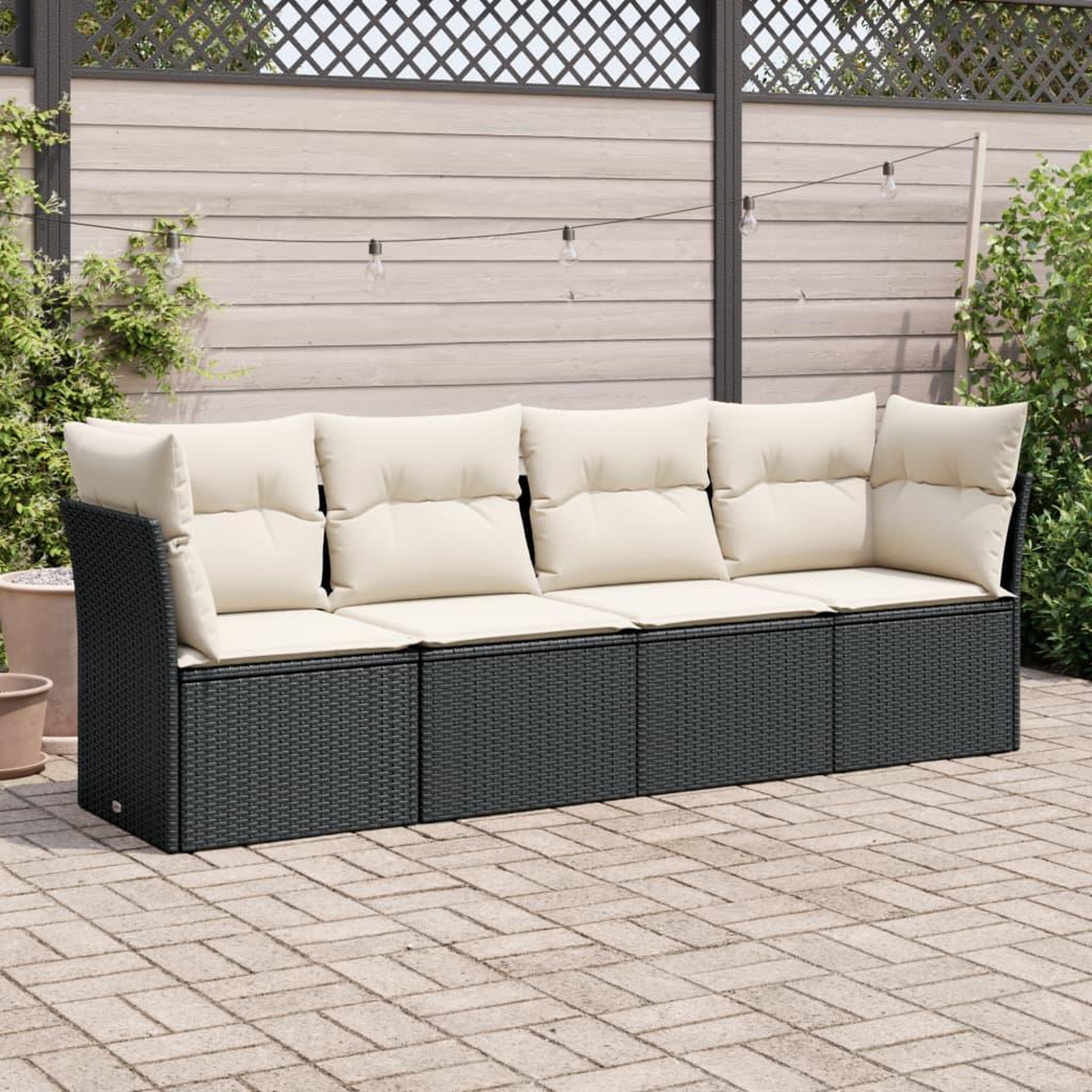 VIDAXL Salon de jardin 4 pcs avec coussins noir resine tressee