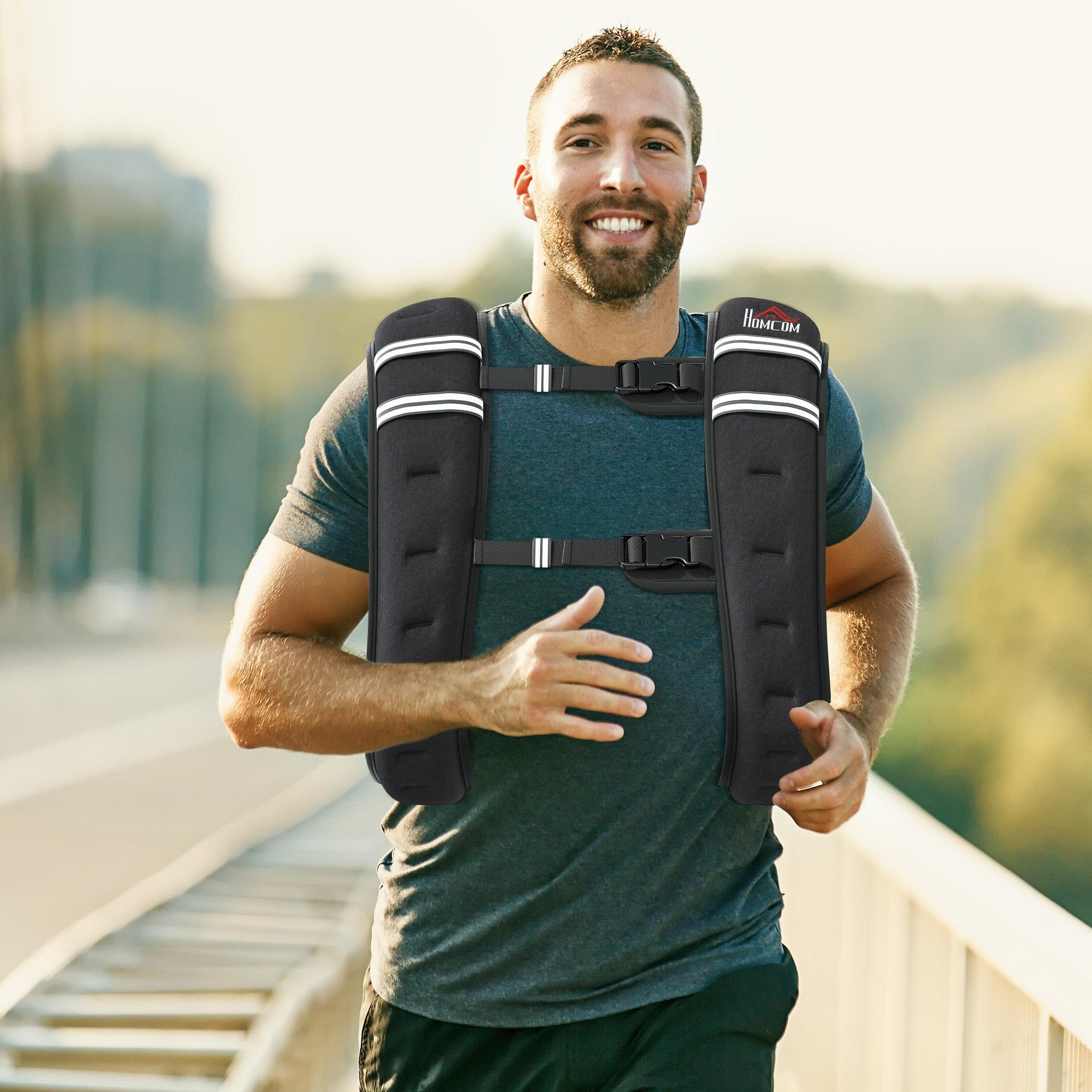 Voir la diapositive 5 : HOMCOM Gilet lesté de 5 Kg réglable - veste lestée de sport - poche de rangement intégré - oxford noir