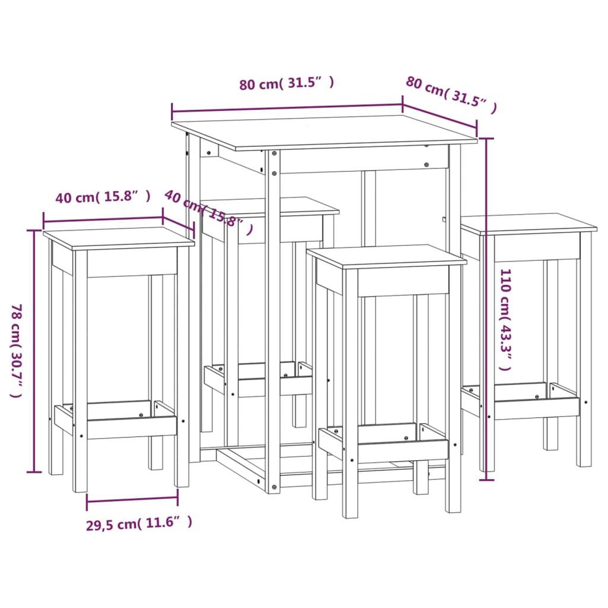 Voir la diapositive 6 : VIDAXL Ensemble de bar 5 pcs Blanc Bois de pin massif