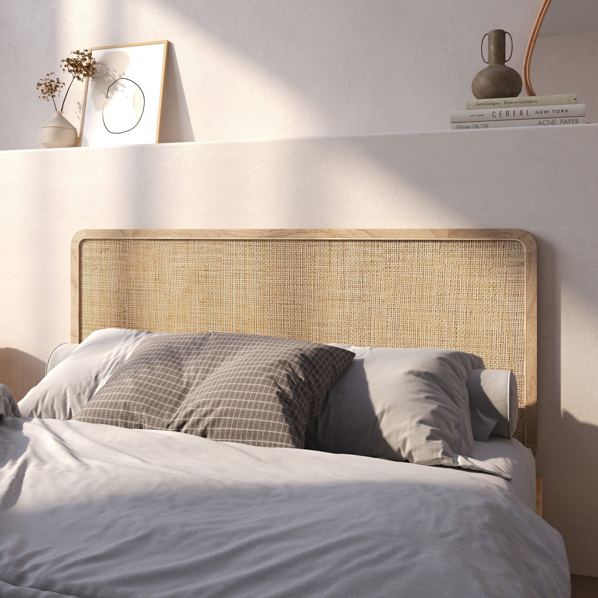 Voir la diapositive 2 : MAISON PAVANE Tête de lit à suspendre en bois et cannage 140 cm-Khao