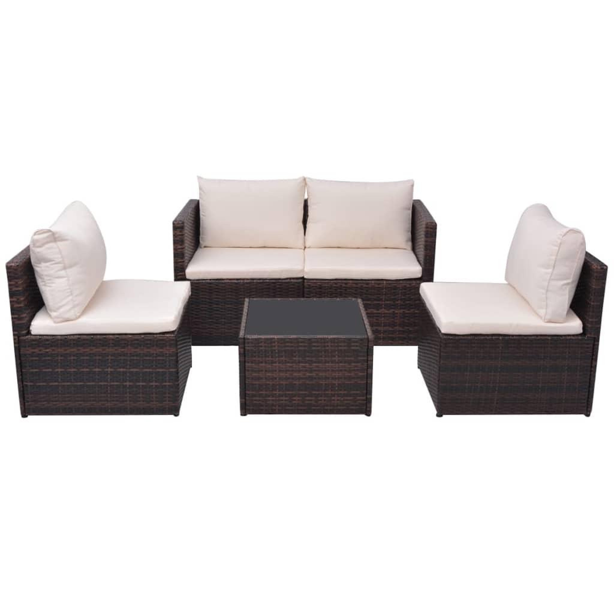 Voir la diapositive 2 : VIDAXL Salon de jardin 5 pcs avec coussins Resine tressee Marron