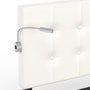 Voir la diapositive 6 : ID MARKET Lit double MAEL 140 x 190 cm avec tête de lit capitonnée PVC blanc liseuses intégrées et sommier et 2 tiroirs sur roulettes