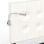 Voir la diapositive 6 : ID MARKET Lit double MAEL 140 x 190 cm avec tête de lit capitonnée PVC blanc liseuses intégrées et sommier et 2 tiroirs sur roulettes