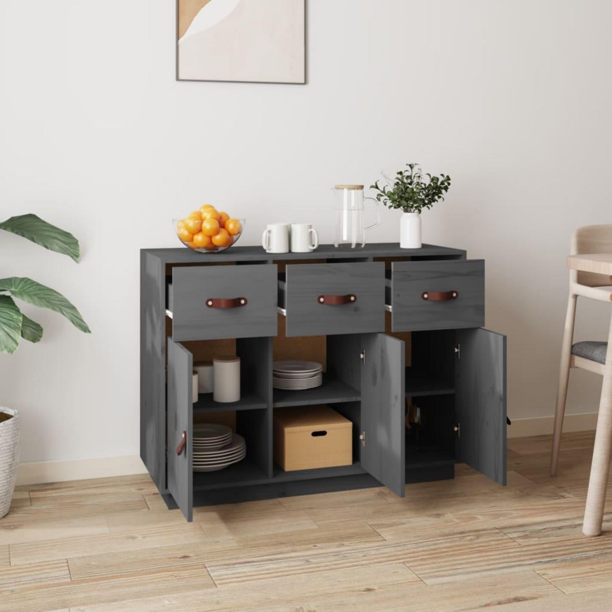 VIDAXL Buffet Gris 100x40x75 cm Bois massif de pin
