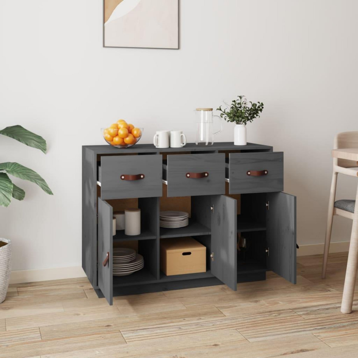 VIDAXL Buffet Gris 100x40x75 cm Bois massif de pin