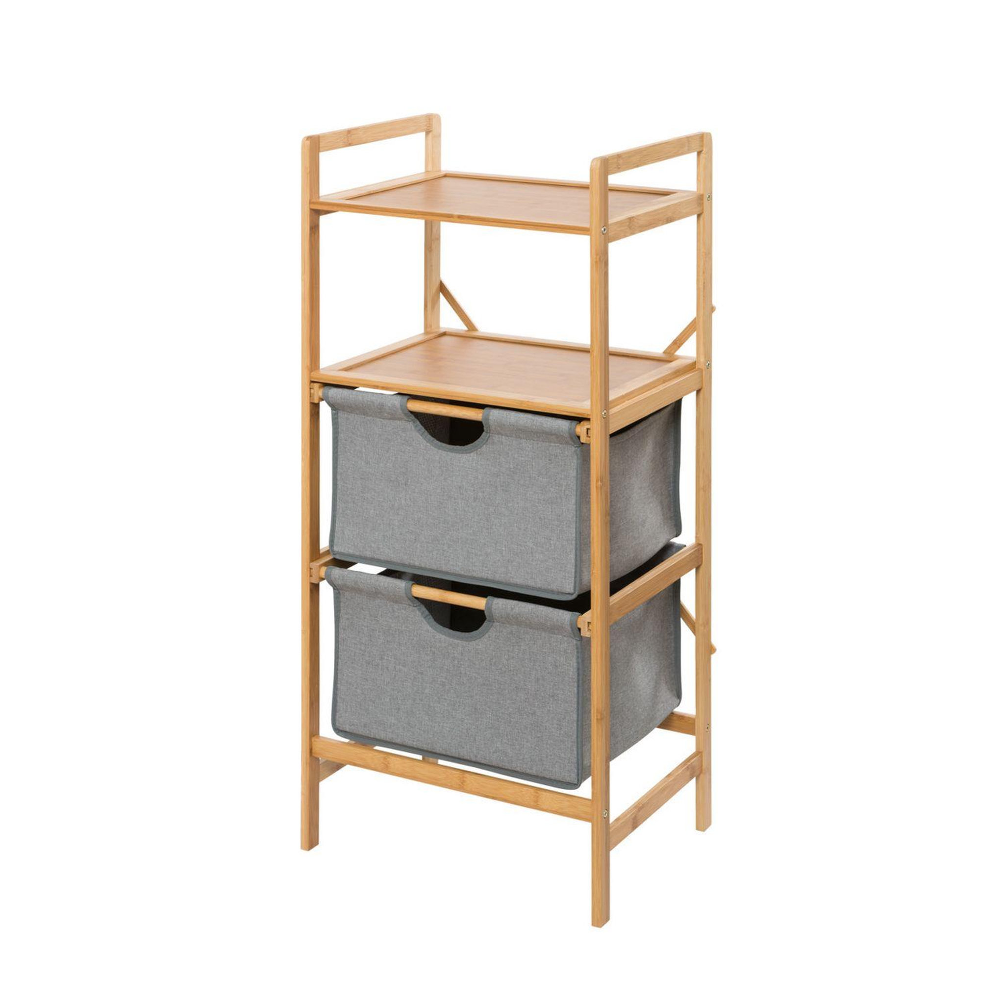Wenko Etagère de salle de bain en bambou 2 tiroirs - h. 96 cm - gris