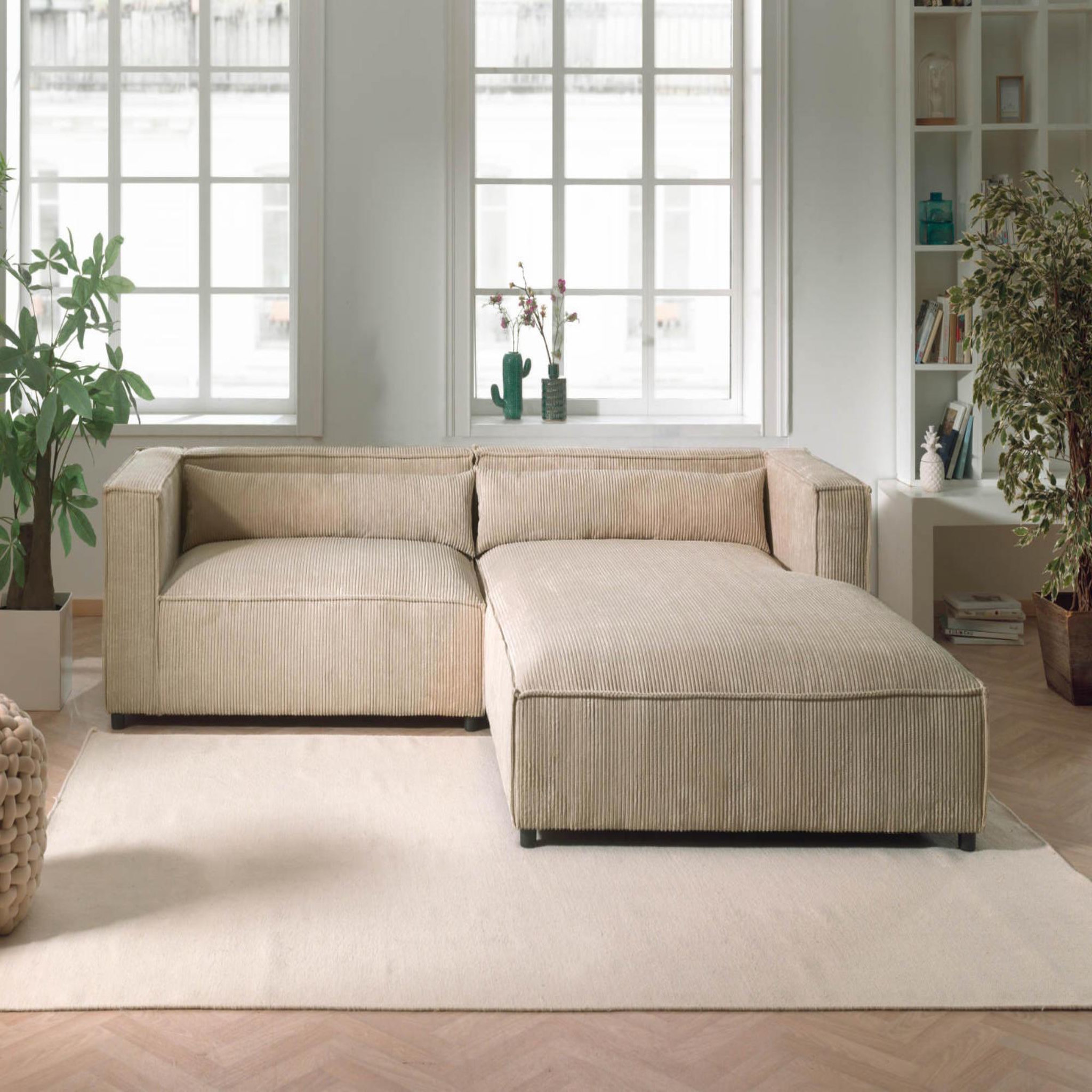 Voir la diapositive 6 : BEST MOBILIER Ela - canapé d'angle droit 4 places - en velours côtelé - style contemporain