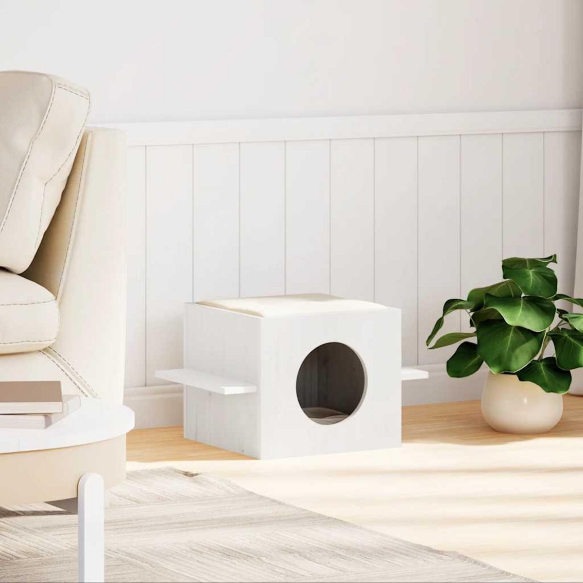 VIDAXL Maison pour chat blanc 51x35x30 cm bois de pin massif