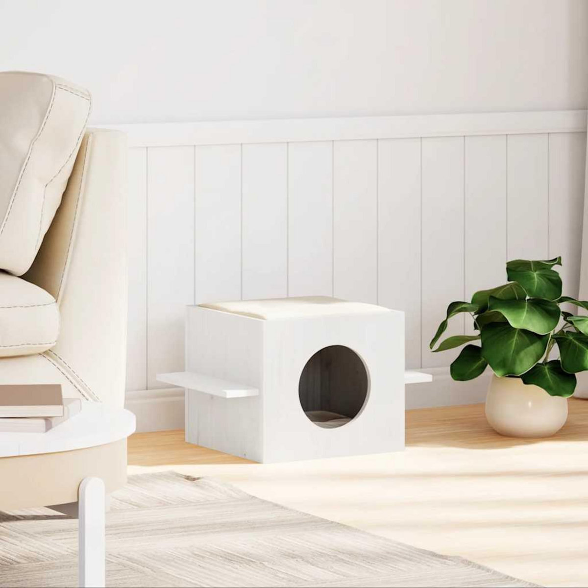 VIDAXL Maison pour chat blanc 51x35x30 cm bois de pin massif