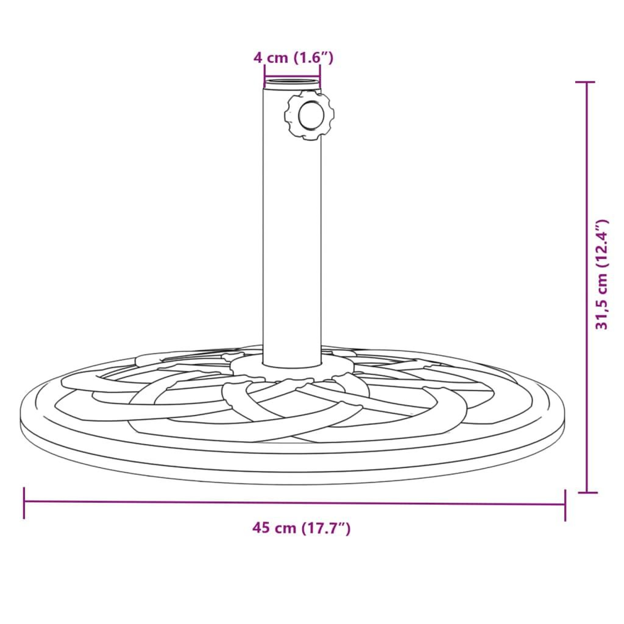 Voir la diapositive 6 : VIDAXL Base de parasol pour mats Ø38 / 48 mm 12 kg rond