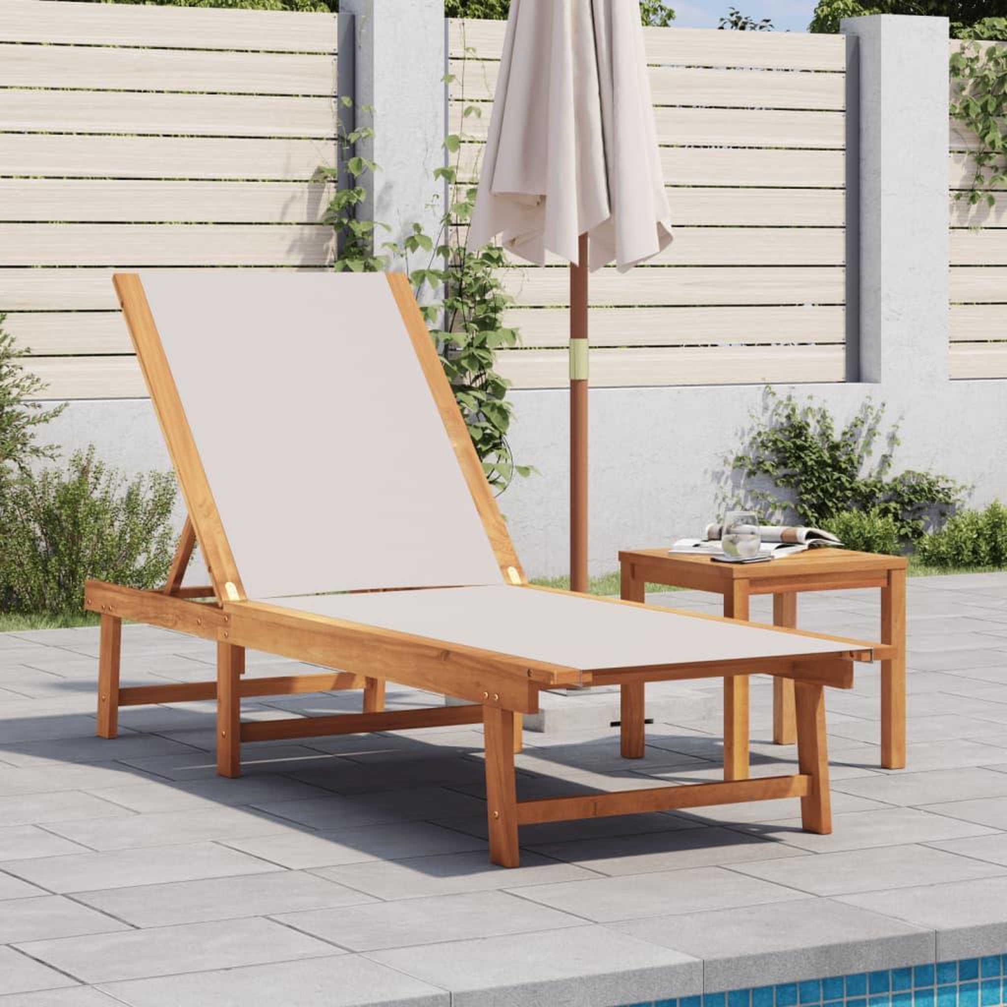 VIDAXL Chaise longue gris bois d'acacia solide et textilene