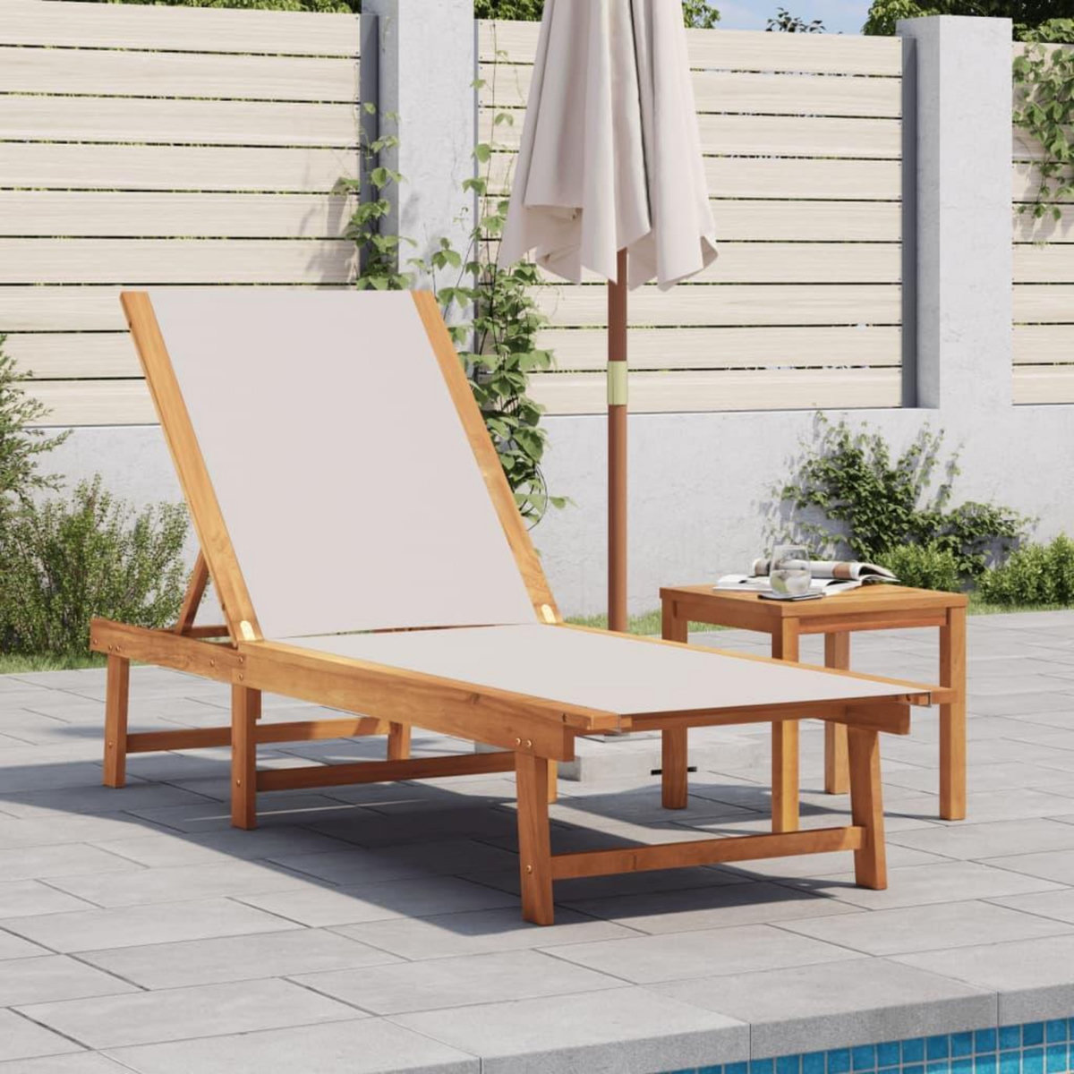 VIDAXL Chaise longue gris bois d'acacia solide et textilene