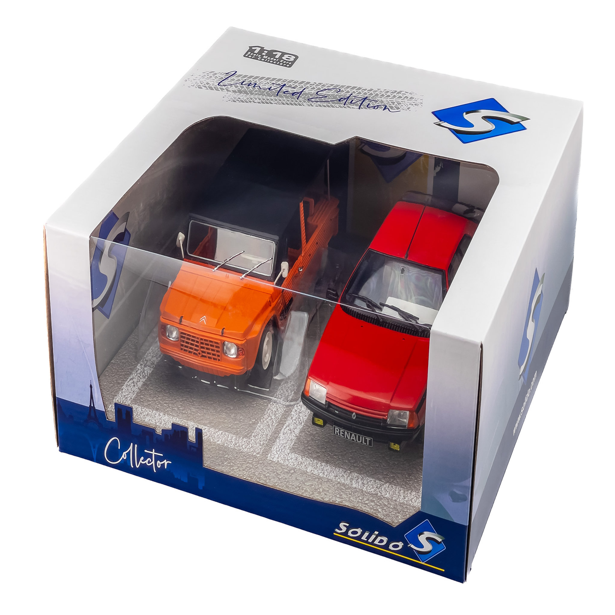 Voir la diapositive 3 : SOLIDO Pack Véhicules 1/18 Citroën Mehari Orange et Renault Fuego Turbo Rouge