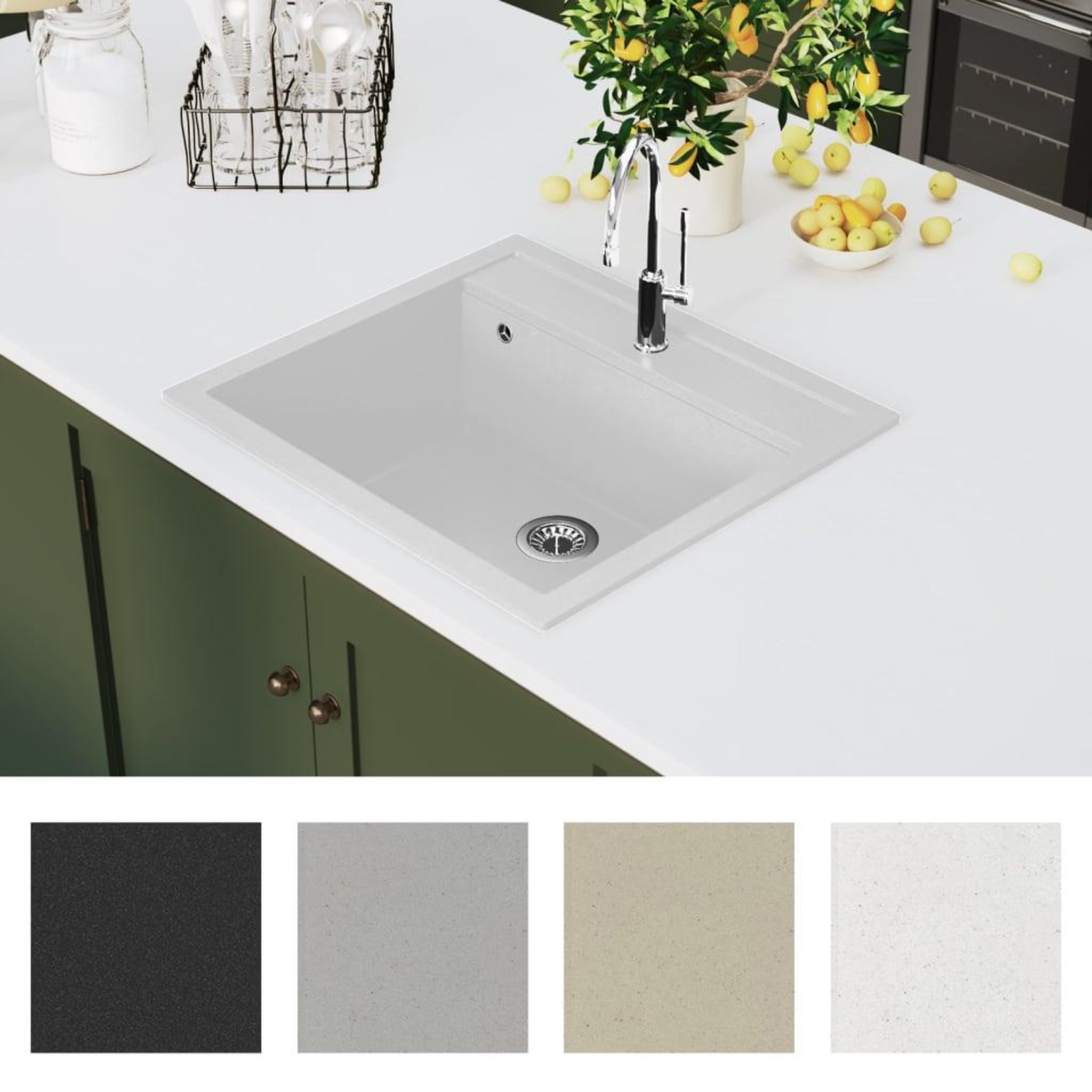 Voir la diapositive 3 : VIDAXL Evier de cuisine Granit Seul lavabo Blanc