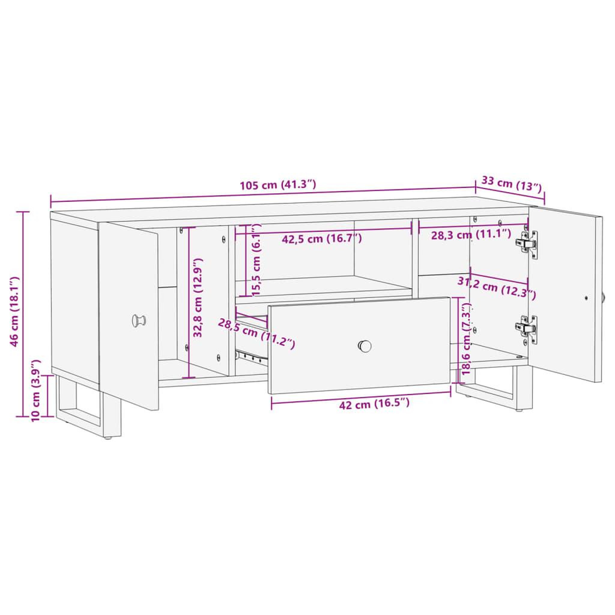 Voir la diapositive 6 : VIDAXL Meuble TV 105x33,5x46 cm bois de recuperation et d'ingenierie