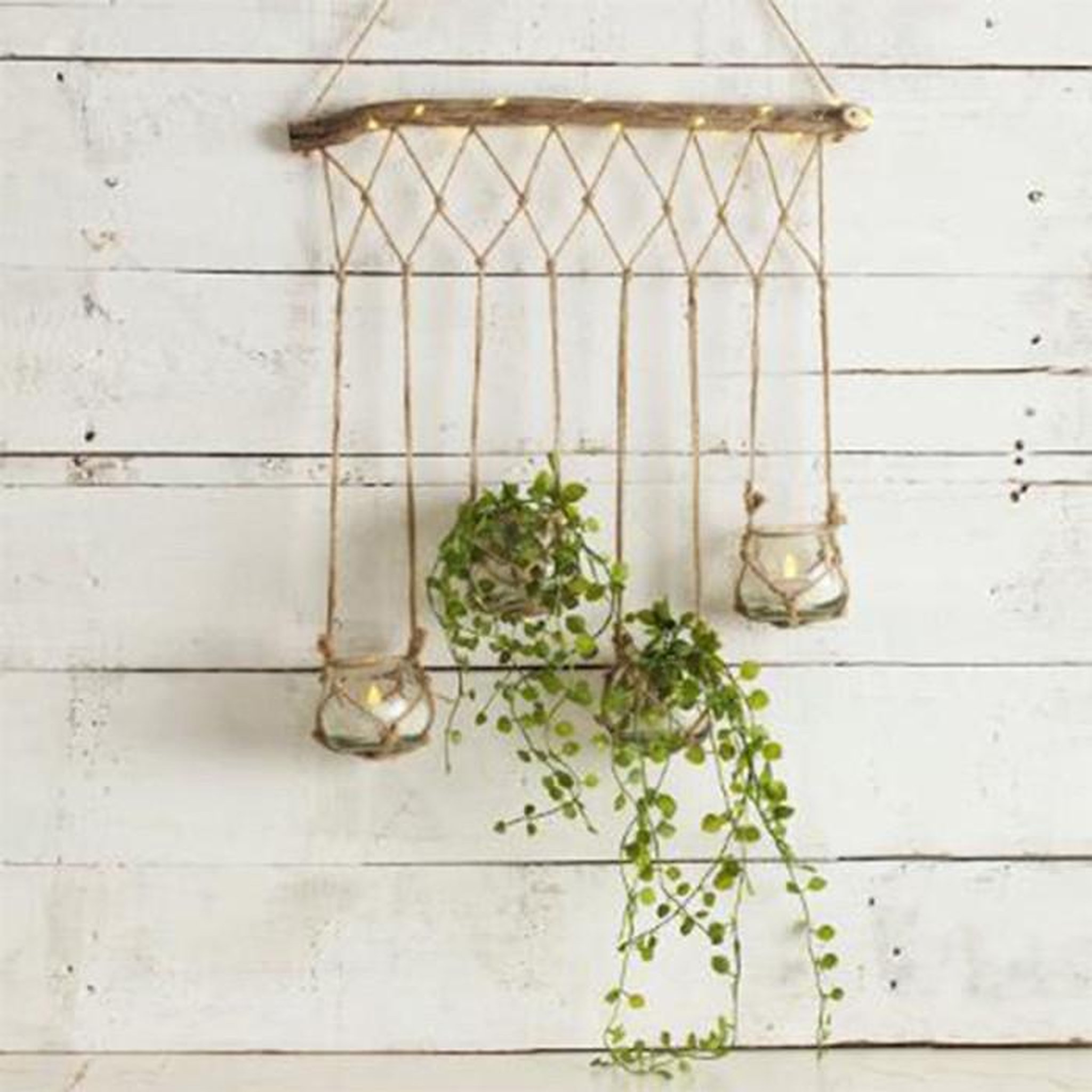 Voir la diapositive 4 : ATMOSPHERA Suspension design à led  4 soliflores  70cm naturel