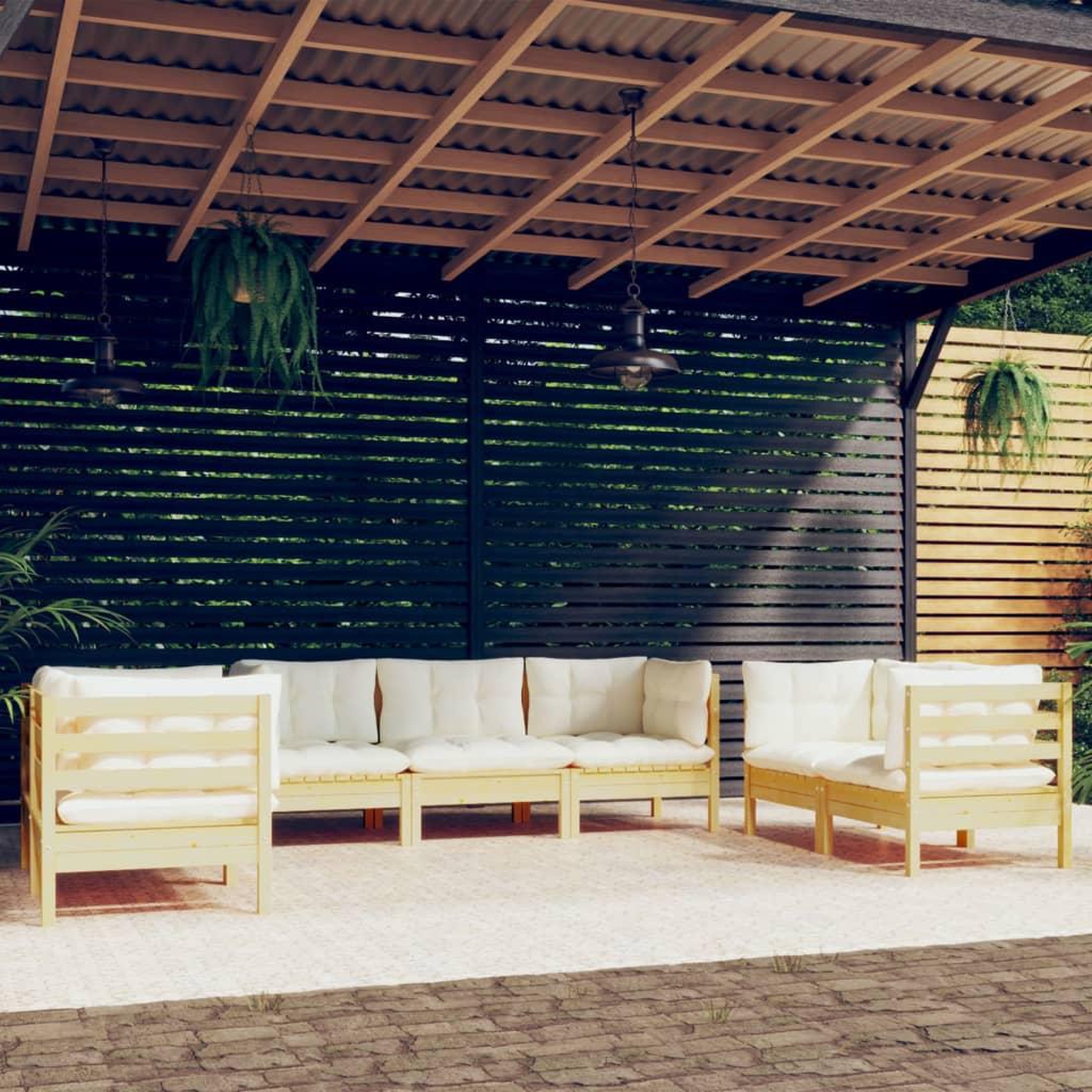 Voir la diapositive 1 : VIDAXL Salon de jardin 7 pcs avec coussins creme bois de pin massif