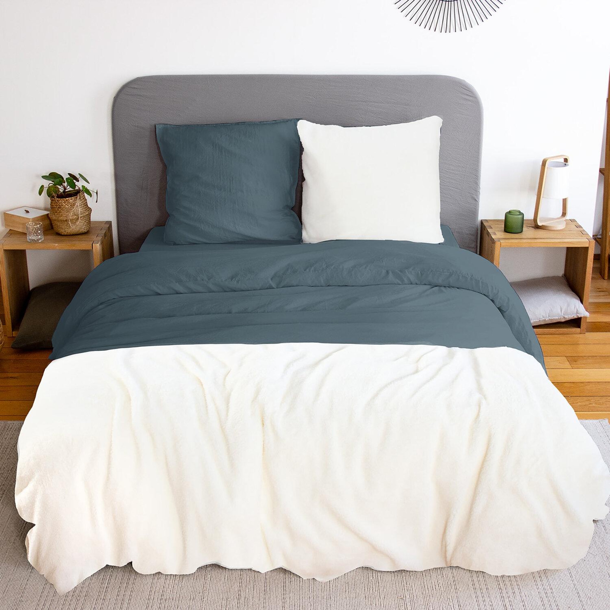 Voir la diapositive 1 : Home collection Parure housse de couette 100% microfibre lavee, sherpa - rose