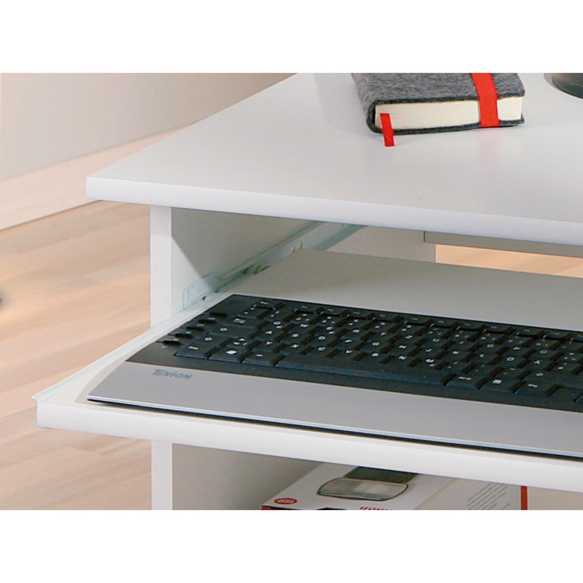 Bureau droit informatique avec tablette coulissante et roulettes L80cm  ADRIEN