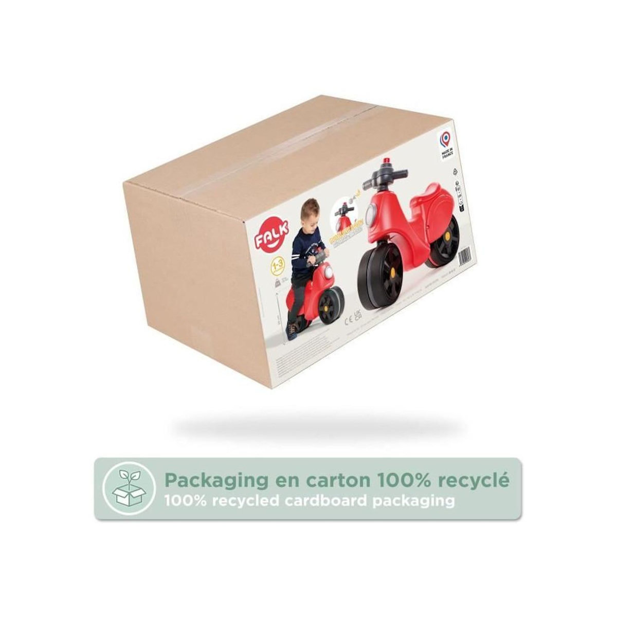 FALK Scooter Strada - FALK - Guidon directionnel avec klaxon - Larges roues sécurisantes - Rouge - 100% Fabriqué en France - Des 12