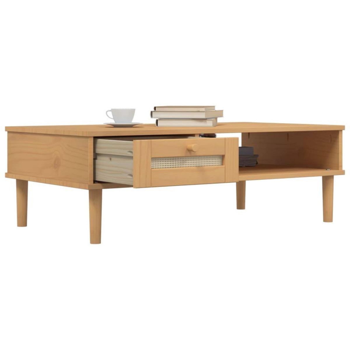 VIDAXL Table basse SENJA aspect rotin marron 100x55x33 cm bois massif