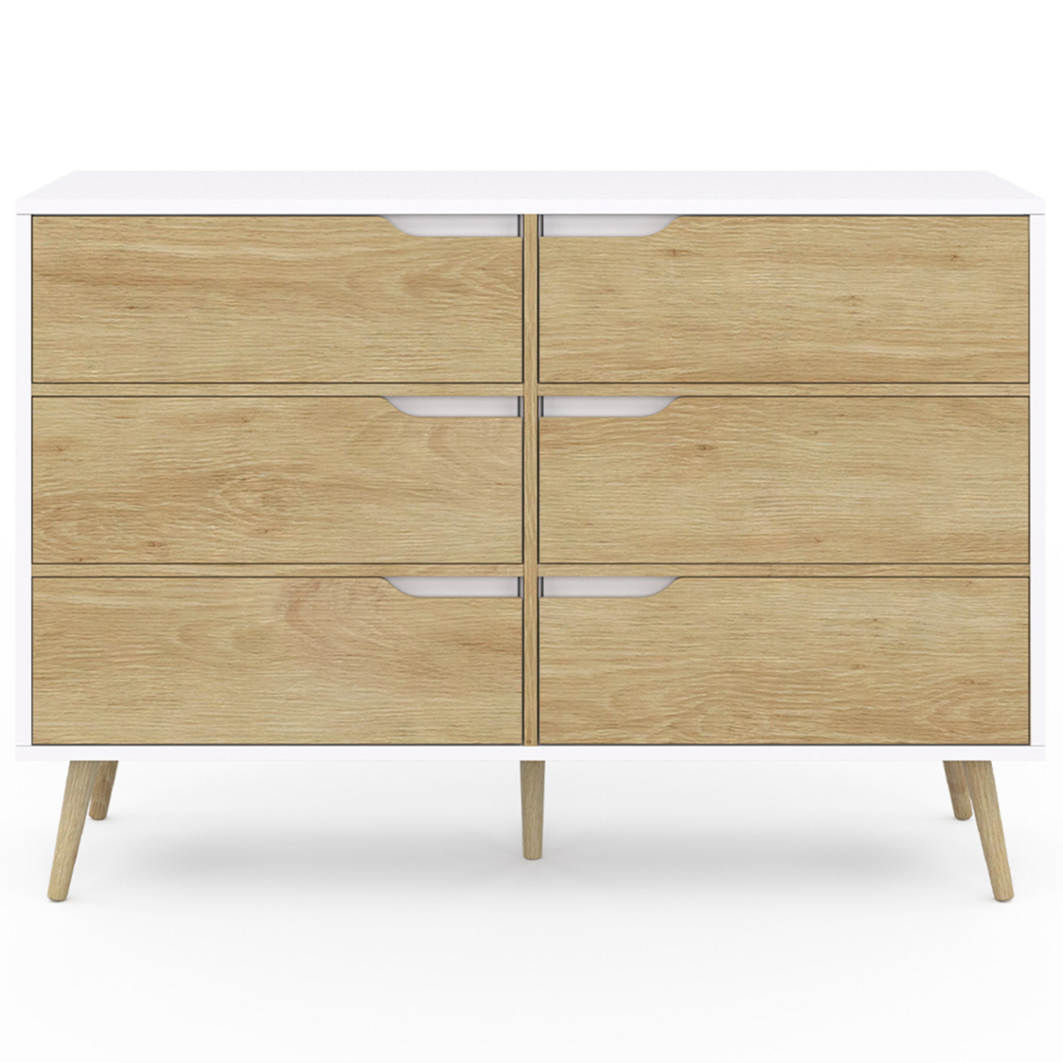 ID MARKET Commode 6 tiroirs HELSINKI 115 cm scandinave blanc et effet hêtre