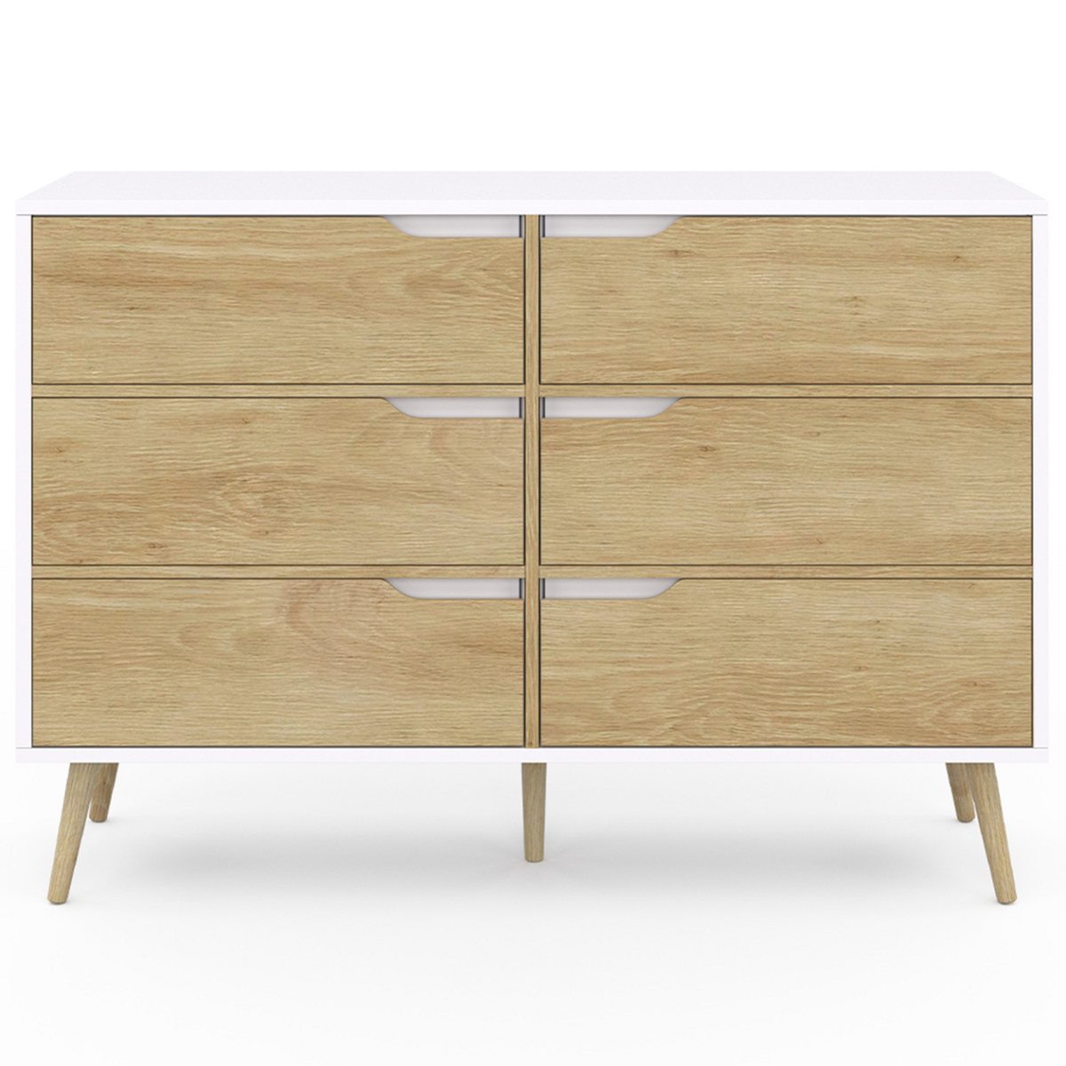 ID MARKET Commode 6 tiroirs HELSINKI 115 cm scandinave blanc et effet hêtre