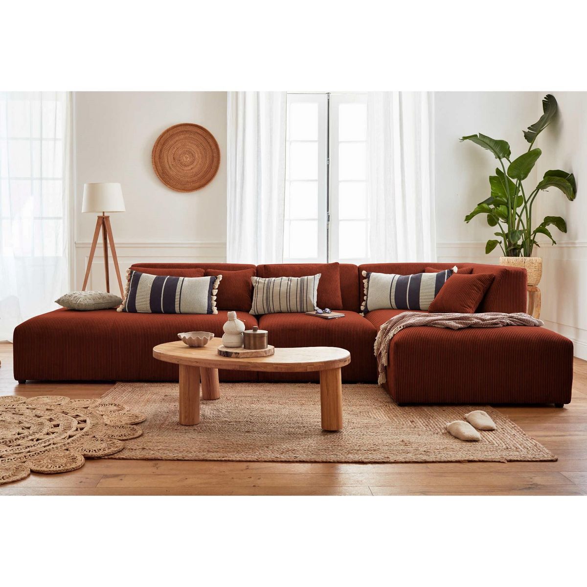 LISA DESIGN Victoire - canapé modulable d'angle droit - 5 places - en velours côtelé