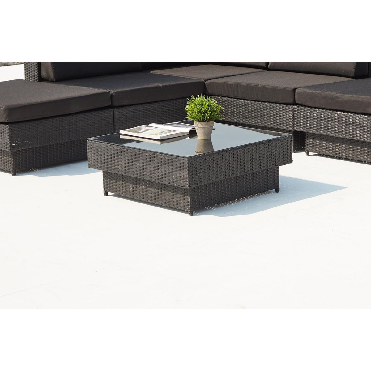 CONCEPT USINE Salon de jardin d'angle 5 places en résine tressée noir AMORGOS