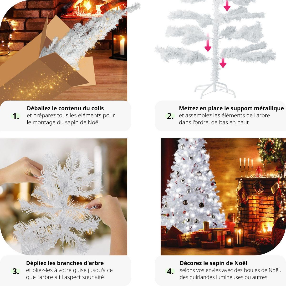 tectake Sapin de Noël artificiel 150 cm blanc blanc