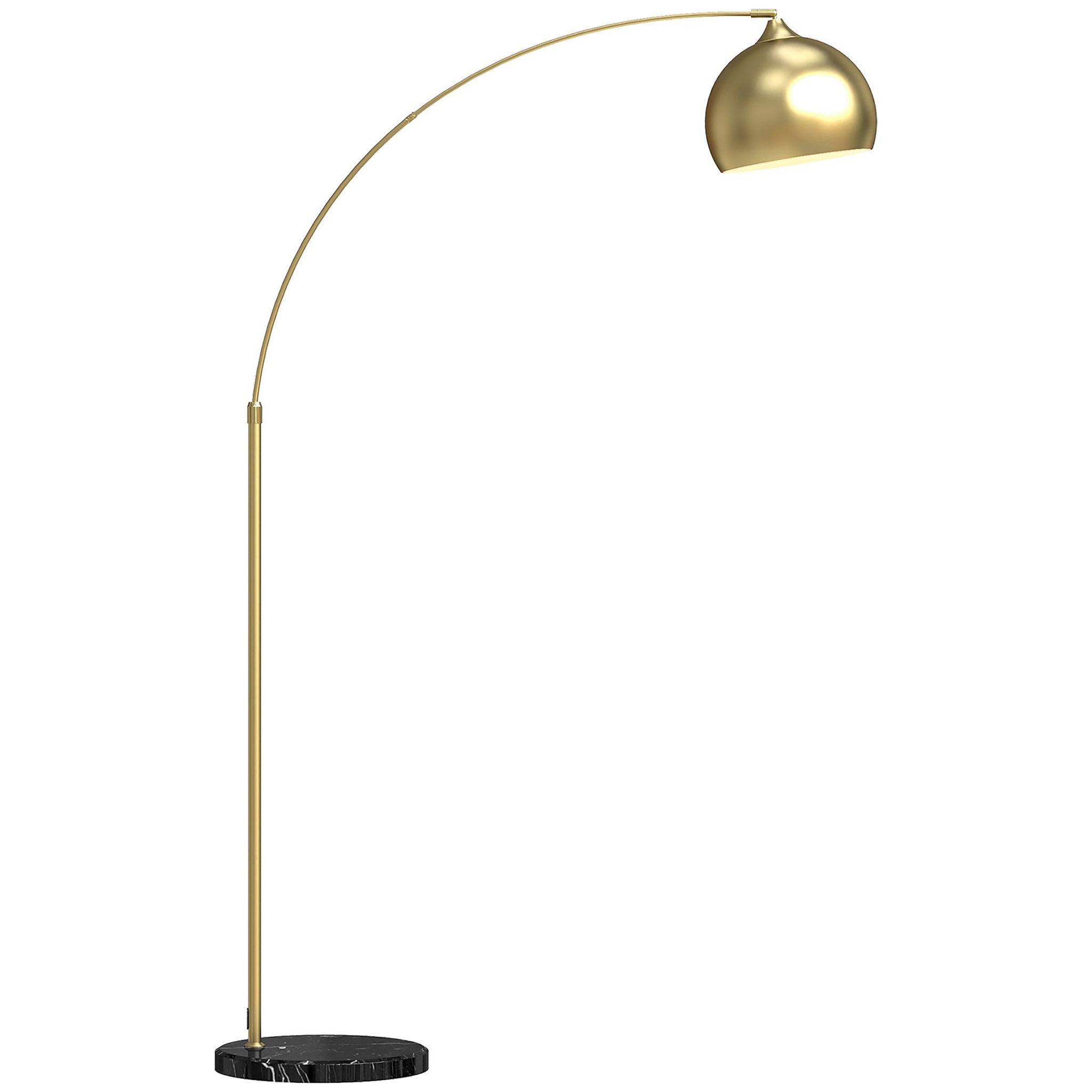 HOMCOM Lampadaire arc - lampadaire arceau courbé design - pied marbre noir mât abat-jour globe métal doré