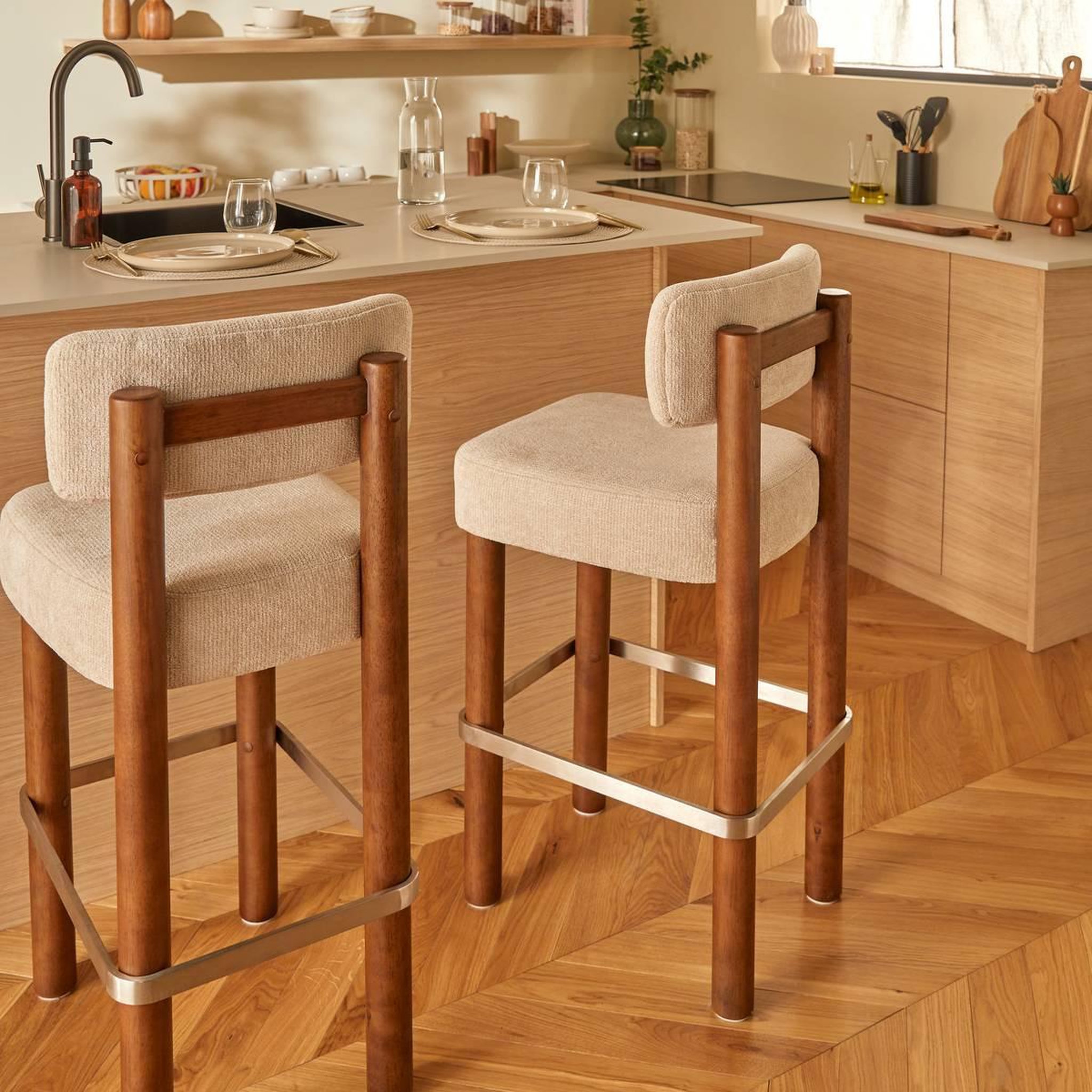 Voir la diapositive 5 : ATMOSPHERA Tabouret de bar design  noali  104cm ivoire & noyer