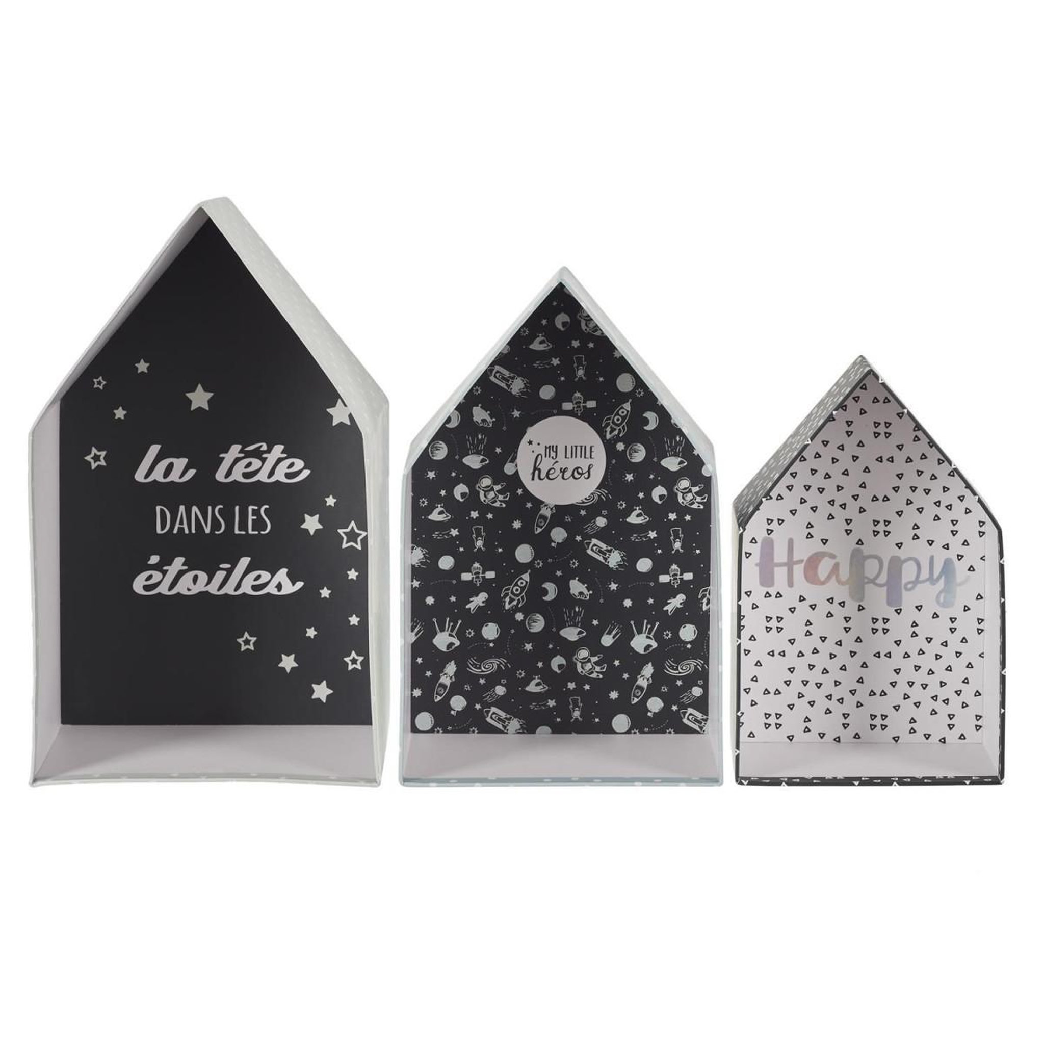 HOME DECO KIDS Lot de 3 boîtes gigognes  maison garçon  32cm gris