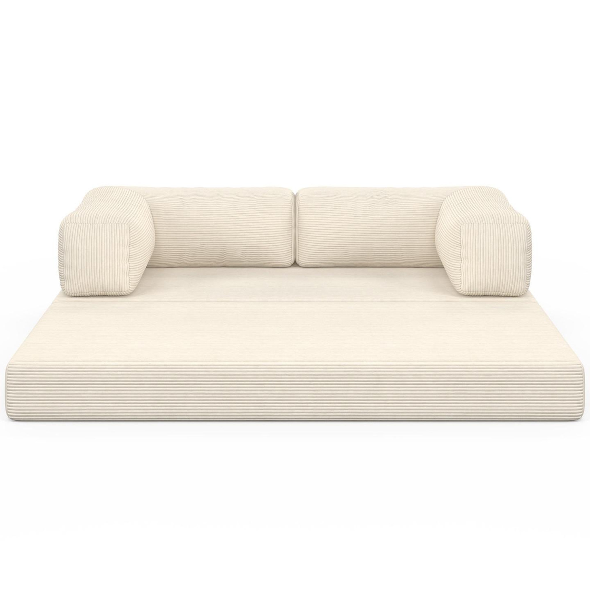 Voir la diapositive 4 : ID MARKET Canapé droit 3 places convertible natou en velours côtelé beige