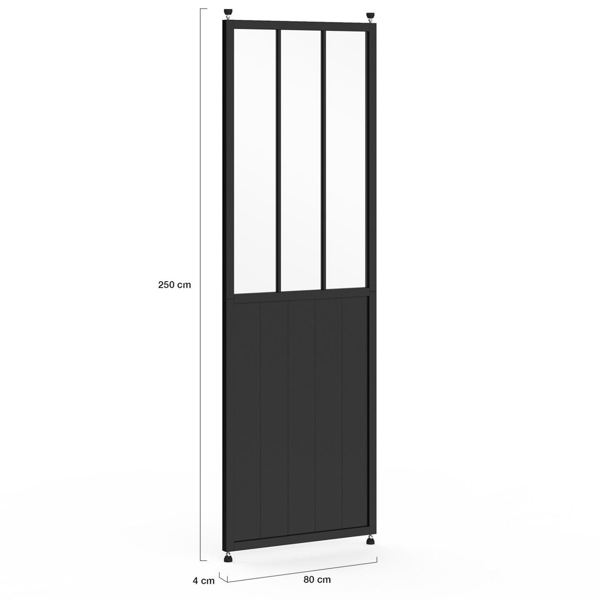 Voir la diapositive 5 : ID MARKET Cloison de séparation amovible atelier 250 x 80 cm effet métal noir et verre trempé