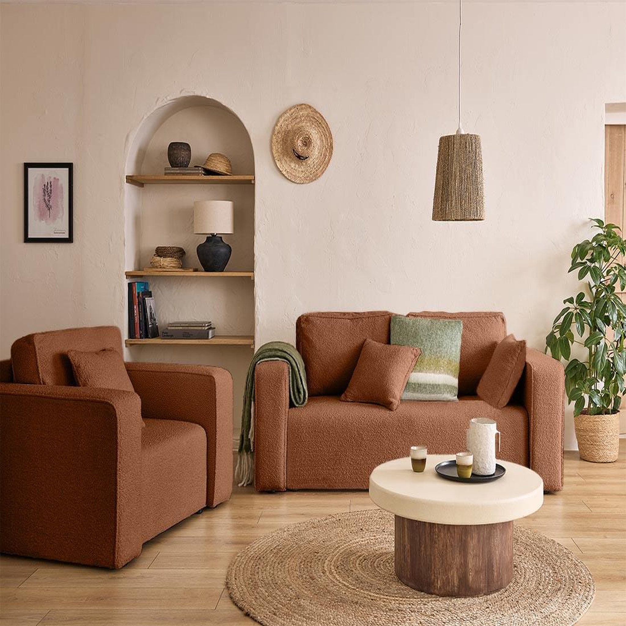 Voir la diapositive 2 : BEST MOBILIER Topaze - canapé droit 2 places - en tissu bouclette