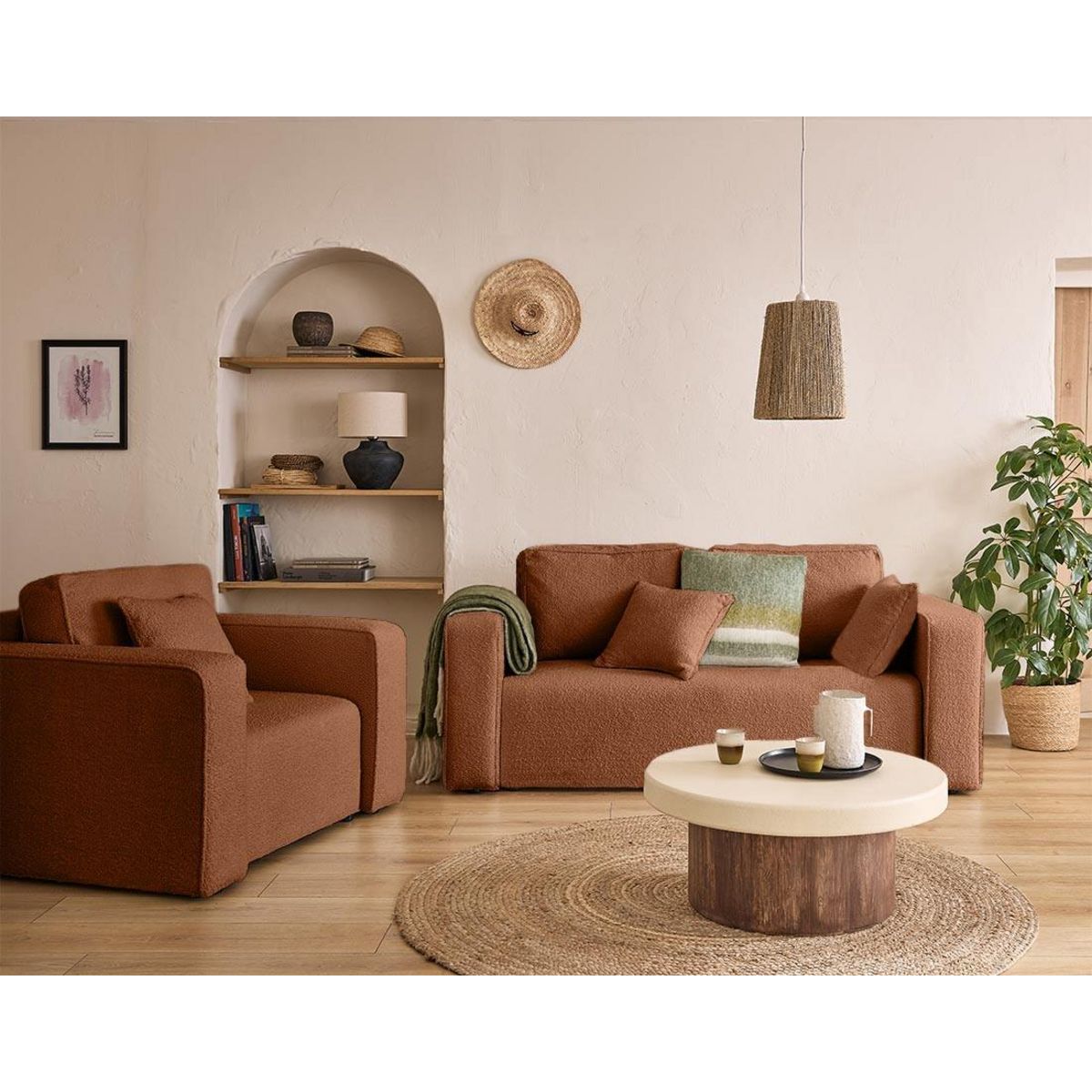 BEST MOBILIER Topaze - canapé droit 2 places - en tissu bouclette