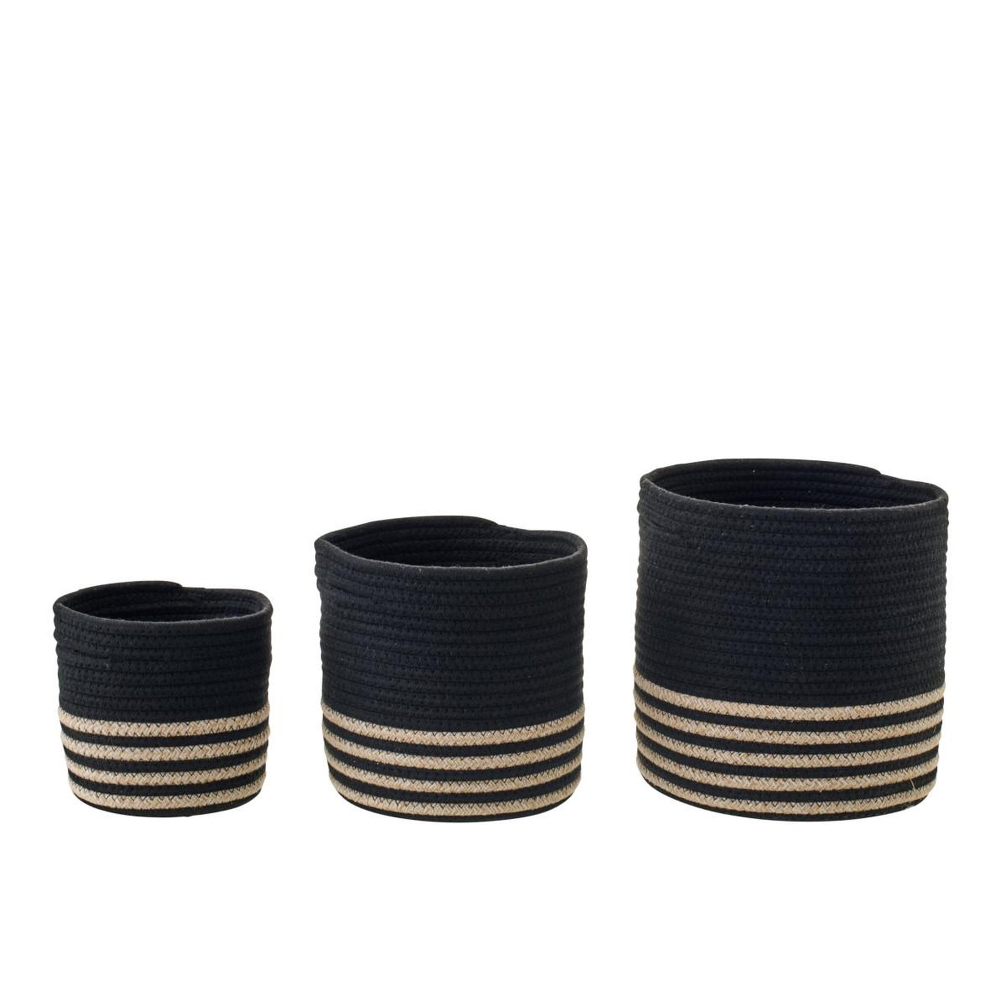 Voir la diapositive 2 : J-LINE Lot de 3 paniers de rangement  ligné  25cm noir