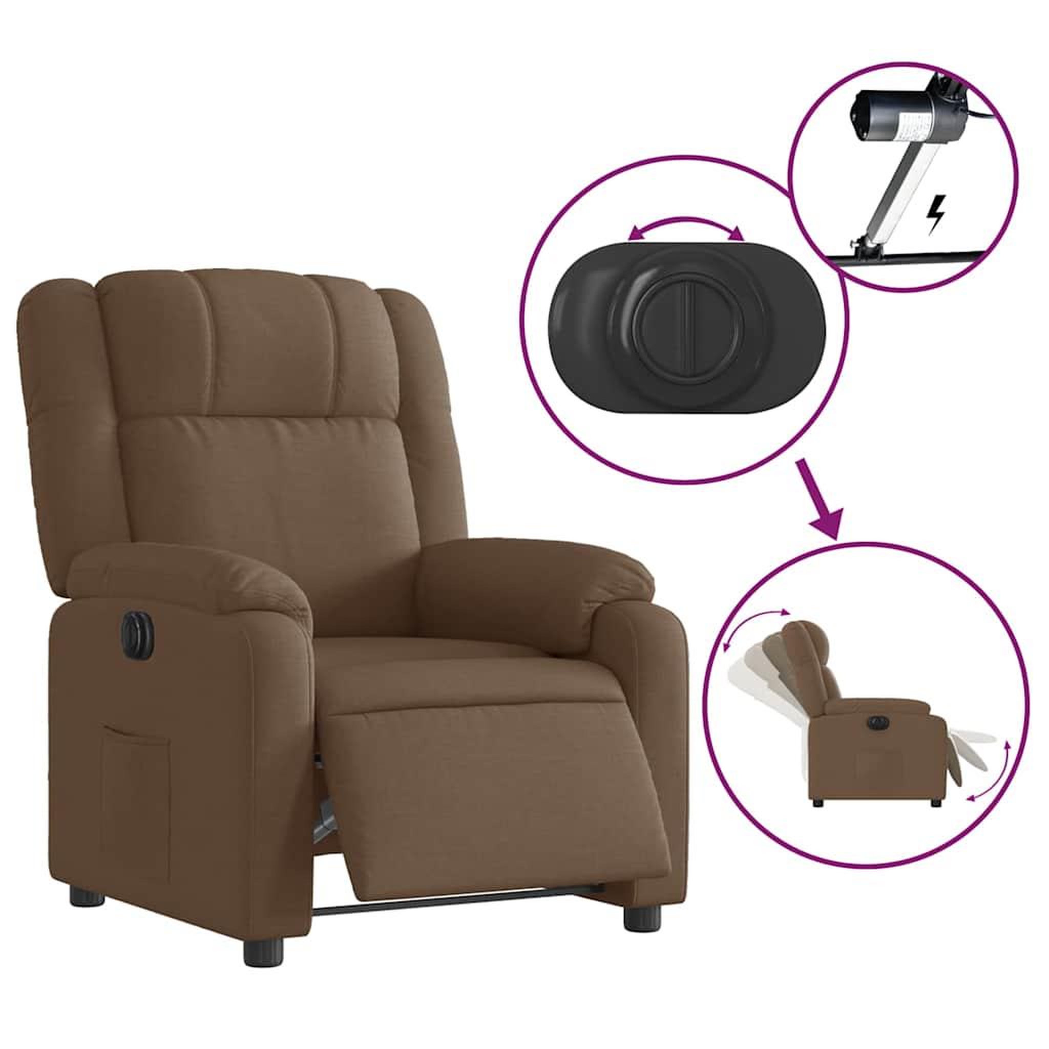 Voir la diapositive 5 : VIDAXL Fauteuil inclinable electrique Marron Tissu