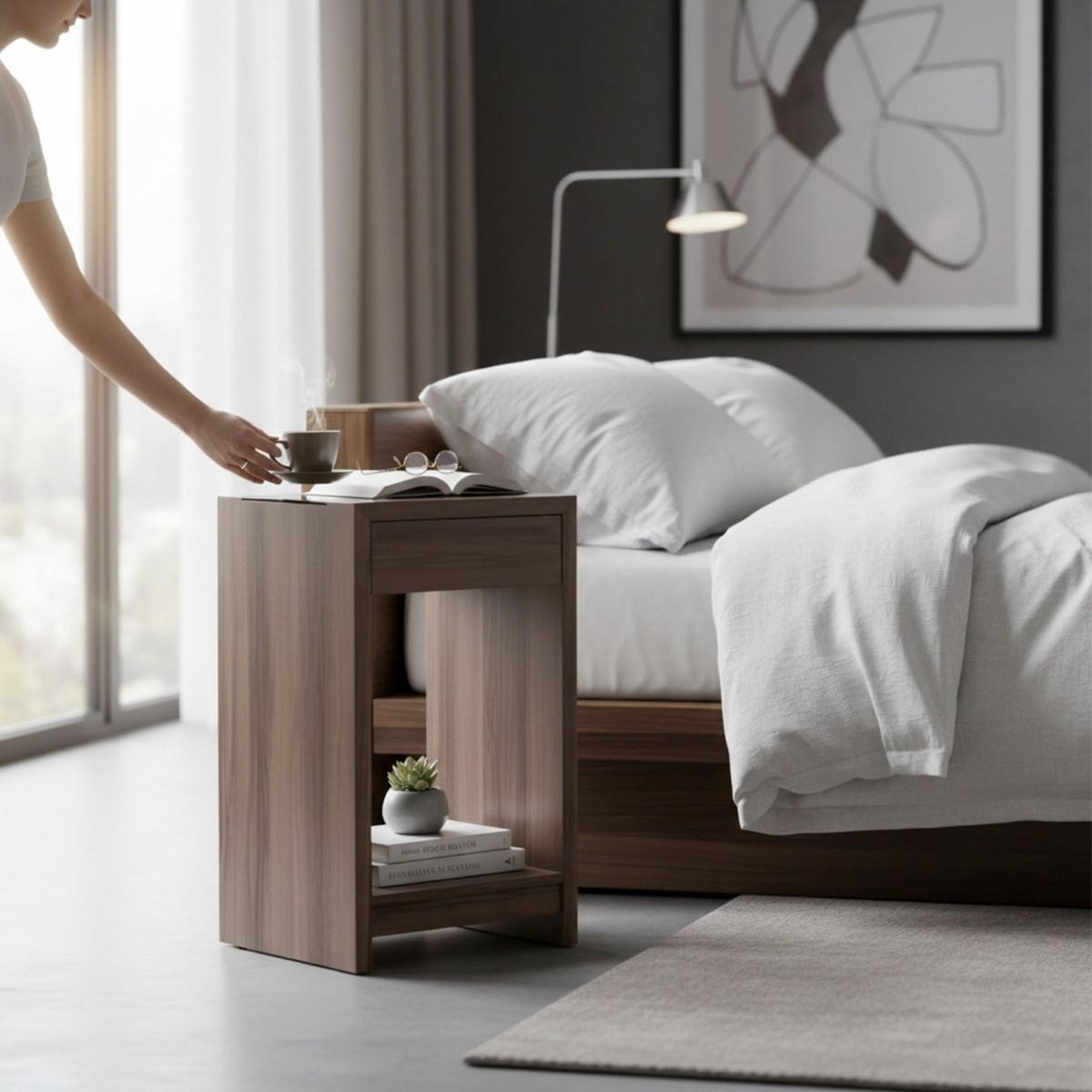 Voir la diapositive 2 : Paris Prix Console Design 1 Tiroir  Noyer  74cm Naturel
