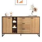 MERAX Buffet 2 porte(s) 3 tiroir(s) - 160 cm naturel led panneau de particules