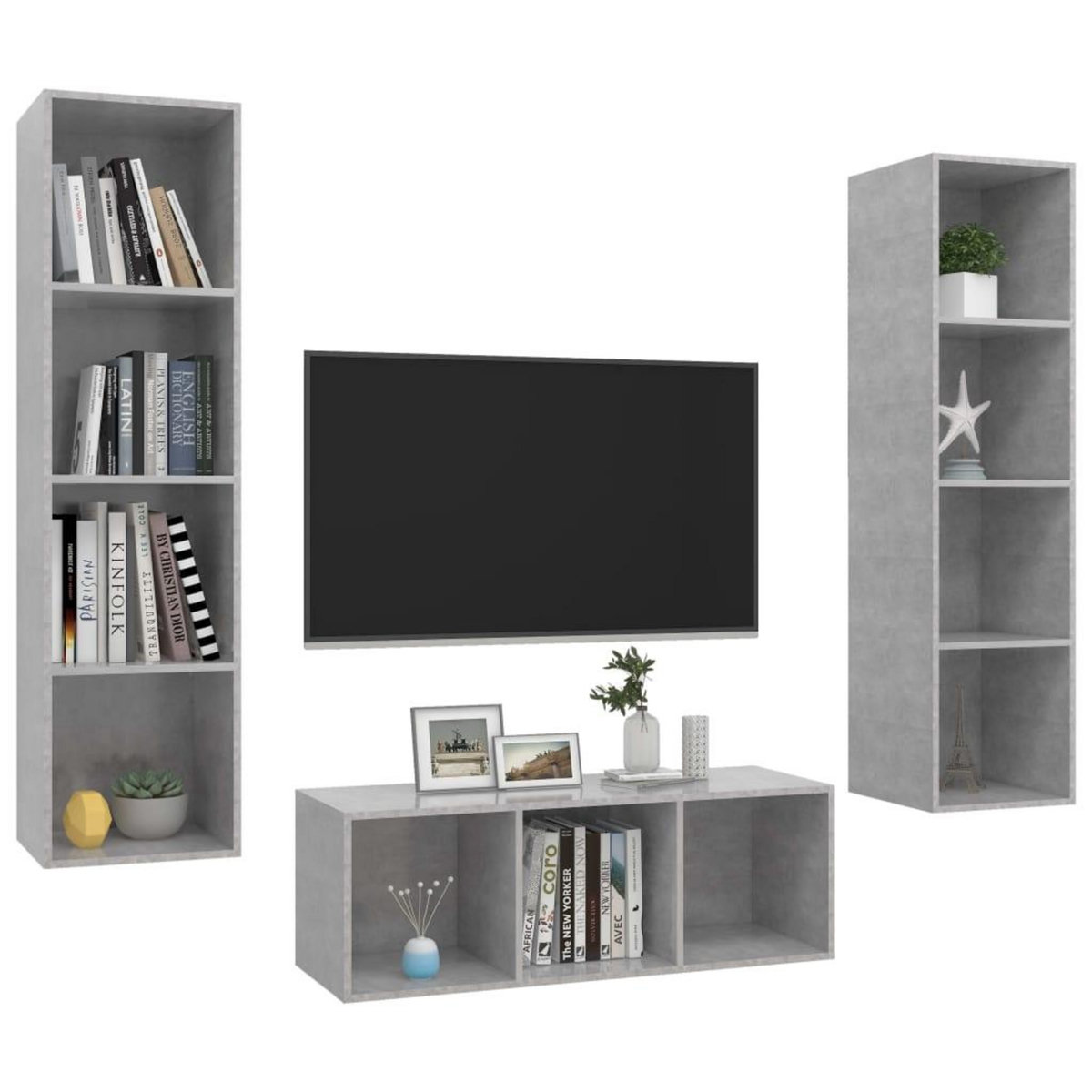VIDAXL Ensemble de meuble TV 3 pcs Gris beton Bois d'ingenierie