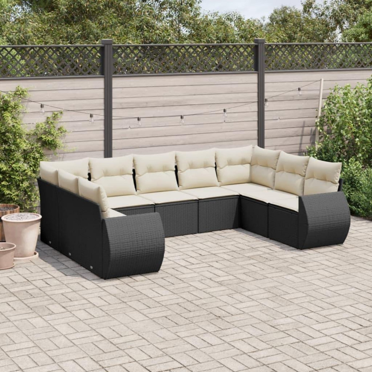 VIDAXL Salon de jardin 9 pcs avec coussins noir resine tressee