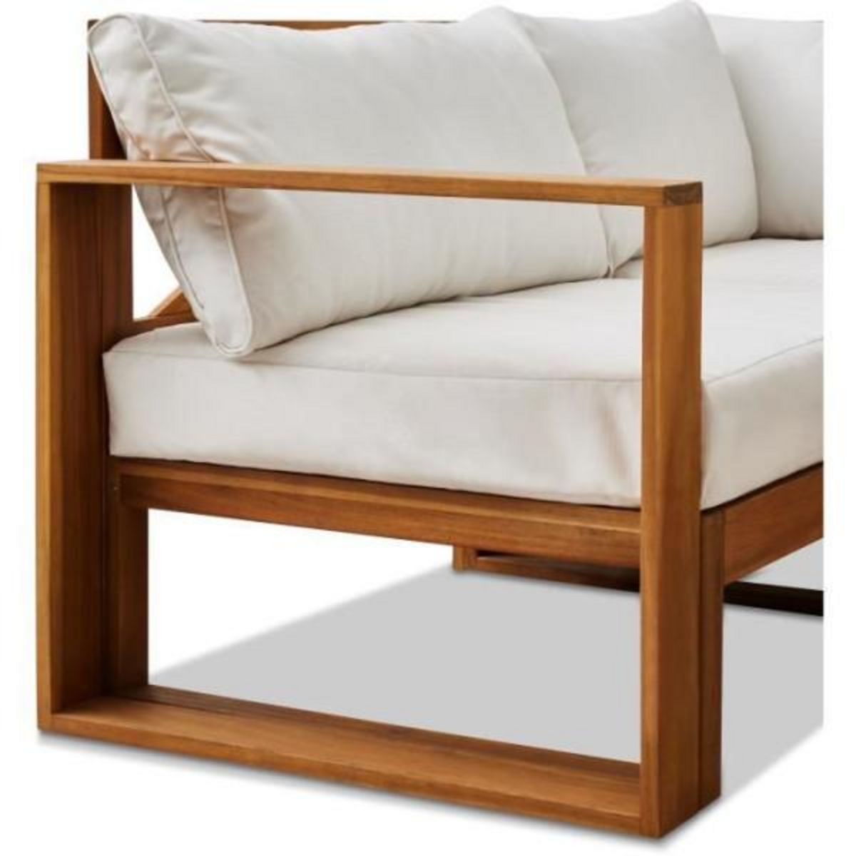 BOCARNEA Salon de jardin d'angle modulable - Bois d'acacia - 6 personnes - LEVATA DINING - Blanc cassé + Housse