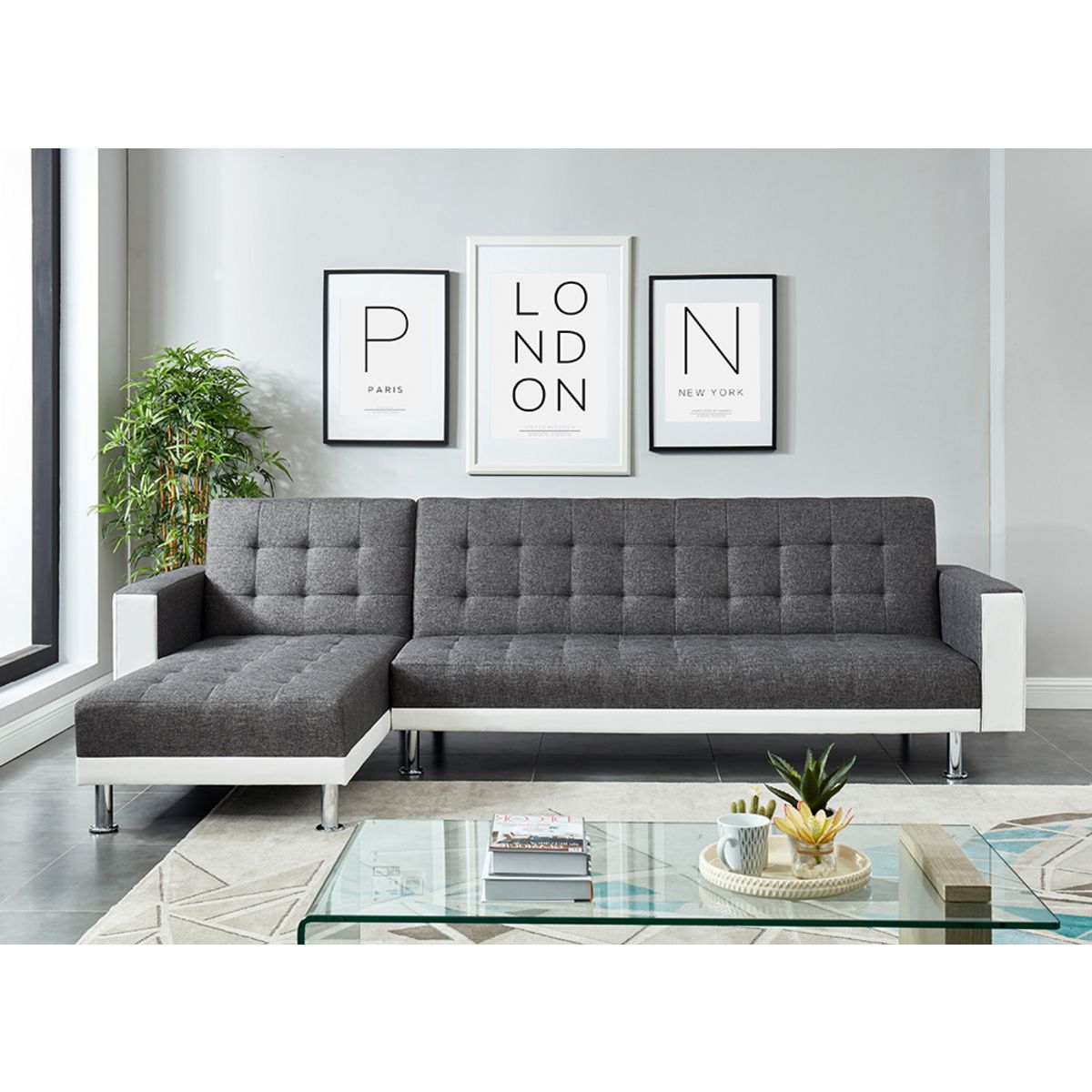 Canapé d'angle convertible réversible 4 places simili LUXOR XXL