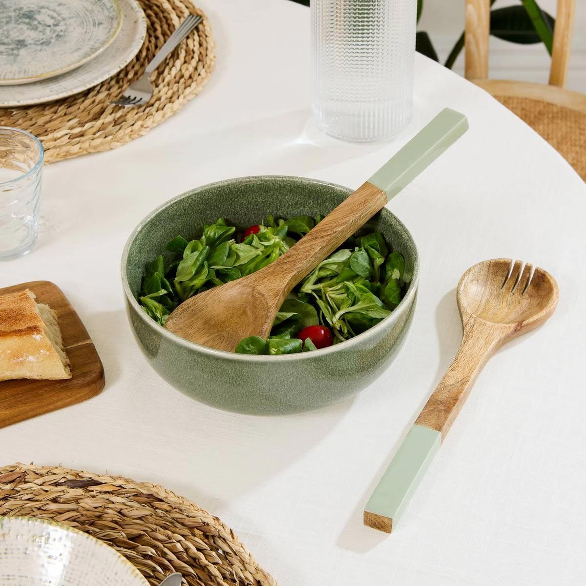 Voir la diapositive 2 : SECRET DE GOURMET Lot de 2 Couverts à Salade en Bois  Inaya  30cm Vert