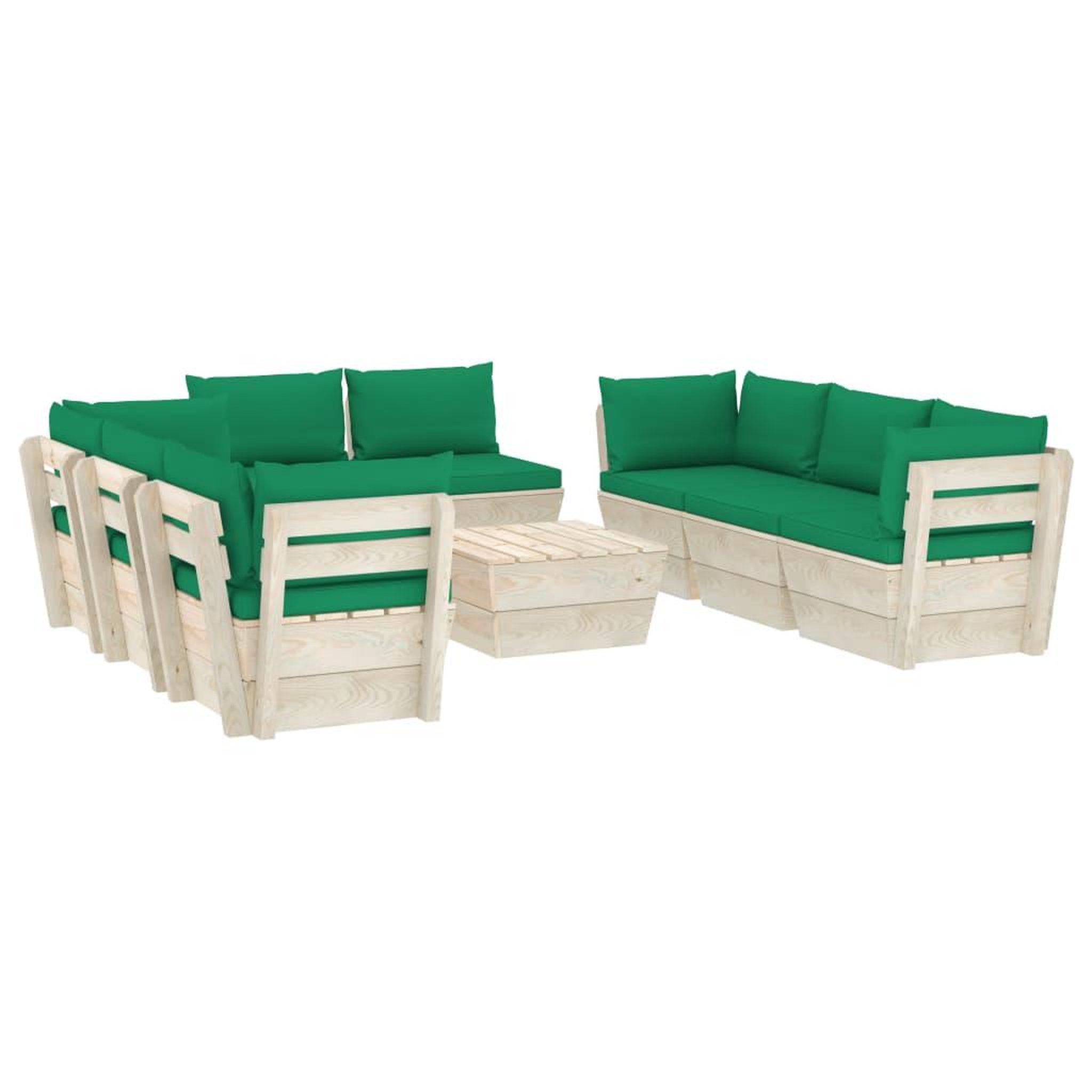 Voir la diapositive 2 : VIDAXL Salon de jardin palette 9 pcs avec coussins bois d'epicea