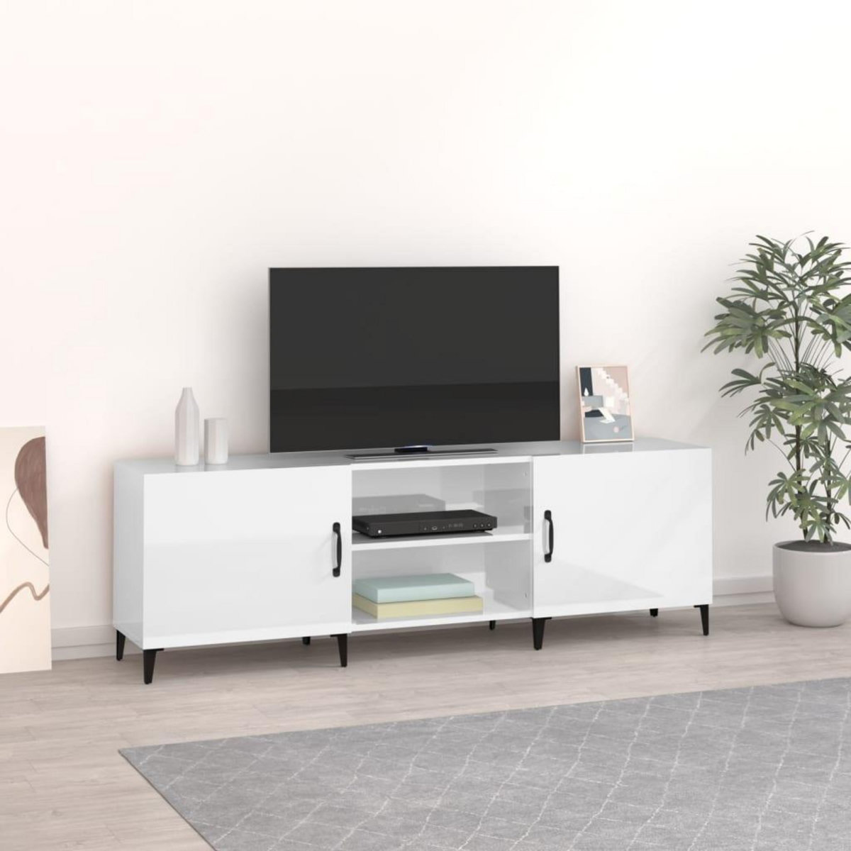 VIDAXL Meuble TV blanc brillant 150x30x50 cm bois d'ingenierie