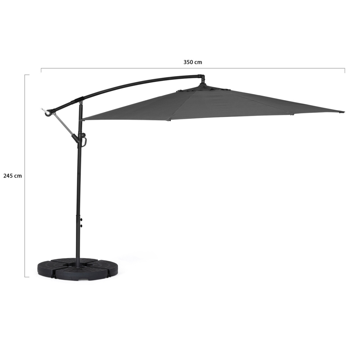 ID MARKET Parasol déporté rotatif 360 AJACCIO gris D.3,5M avec 4 dalles et housse