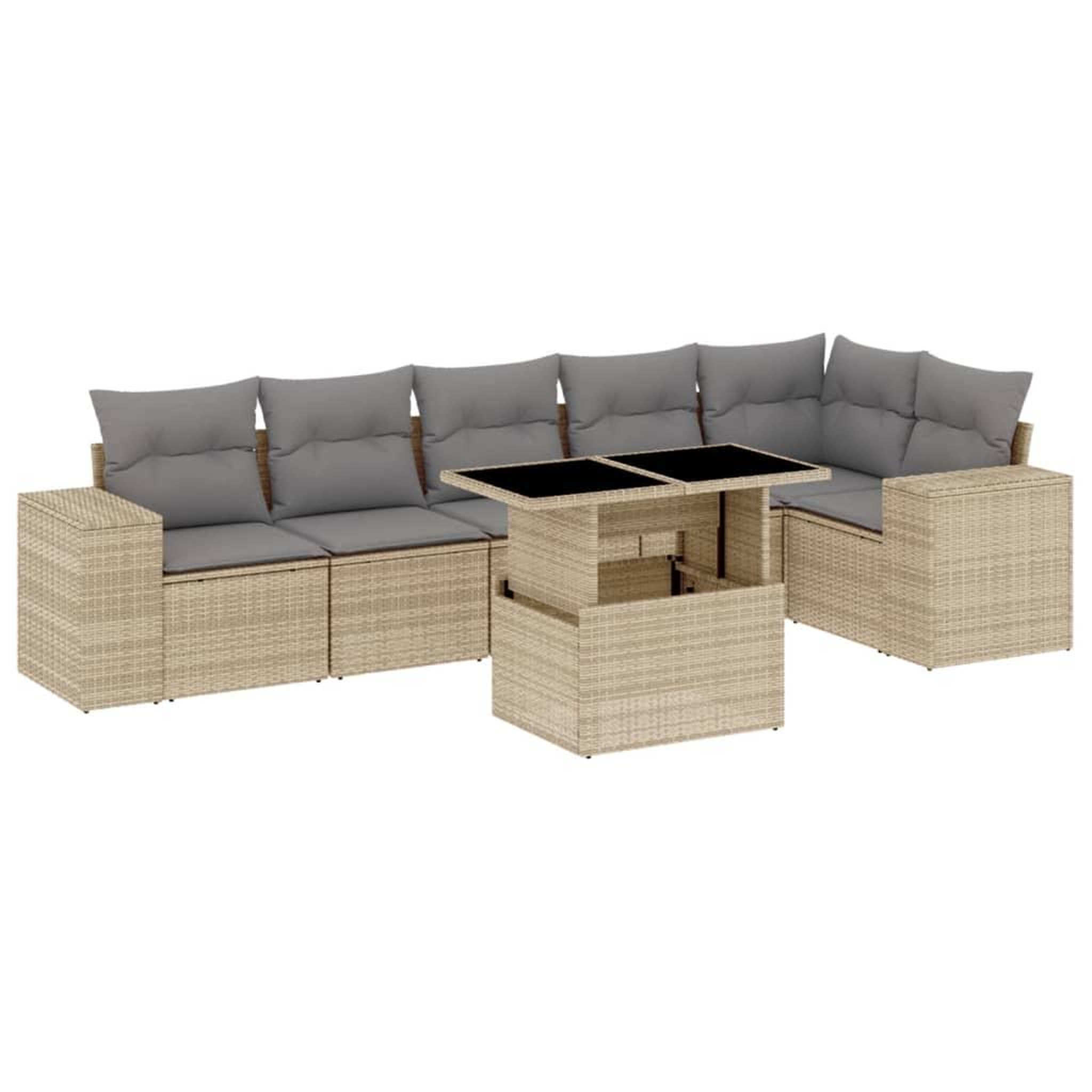 Voir la diapositive 2 : VIDAXL Salon de jardin avec coussins 7 pcs beige resine tressee